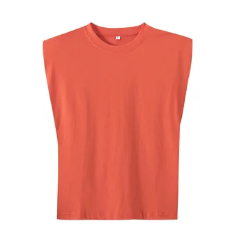 Sommer t-shirt til kvinder ærmeløse skjorter, casual-o-hals skjorte løs grundlæggende shirts grå orange toppe-pink shoulder pad t-shirt 2020