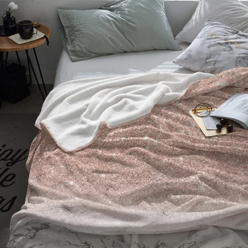 Moderne Faux Rosa Glitter Hvid Marmor Smide Tæppe Varm Microfiber Tæppe Flannel Tæppe Soveværelse Indretning