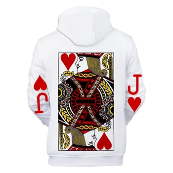 2019 Efteråret Poker 3D-Hættetrøjer Mænd/kvinder Fashion Streetwear Harajuku Winter 3D Print Rød hjerte Q Poker Mænd Hættetrøjer Sweatshirt