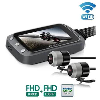 WiFi Motorcykel DVR Dash Cam Vandtæt Motorcykel Kamera, GPS Logger Optager Max 1080P+1080P Full HD Front Rear View