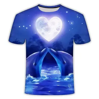 Ny mænds casual 3D printet T-shirt Asian t-shirt hjerte-formet fisk-formet design-korte ærmer 3D-Tshirt fisk-formede t-shirt