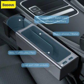 Baseus Bil opbevaringsboks Universal Car Organizer opbevaringsboks Dual USB Charge For Pocket Arrangør Tegnebog Cigaret-Tasten Phone Holde