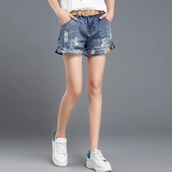 Kvinder Shorts Jeans Shorts Feminino Denim Farve Ben-åbninger Plus Størrelse 5XL Hul Shorts med lommer Hot Jeans 2020