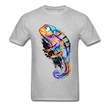 Farverige Chameleon T-shirt til Mænd T-Shirt Sort t-shirt Sommer, Efterår Tegnefilm XL Toppe Bomuld t-Shirts Funky Streetwear Drop Shipping
