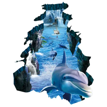 3D-Planet Sci-Fi Wall Sticker Vindue Dolphin Haj Soveværelse Tapet Stue selvklæbende Dekorative Maleri Papel Tapiz