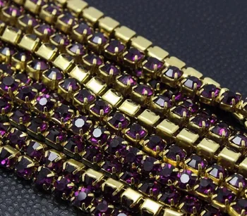 10Yard Ametyst Lilla Klo Crystal Rhinestones Kæde Gradient DIY Tætte Guld Base Rhines Kæde Tøjet og Taske Art Dekoration