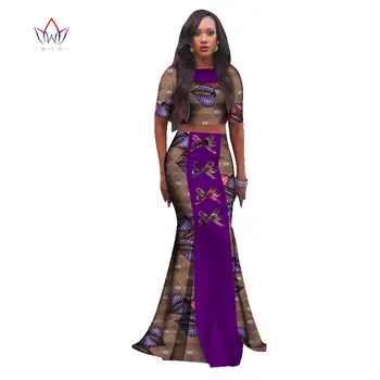 Afrikanske Tøj Til Kvinder Bazin Riche Sommer Kjole 2020 Lange Skrit Og Top O-neck 2 Stykke Afgrøde Top Set Ingen Kvinder WY1152