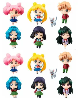 6stk/set Anime 20 års Jubilæum Sailor Moon Luna Tsukino Usagi Mizuno Ami Tenoh Haruka Tegnefilm Q Version Model PVC-Action Figur