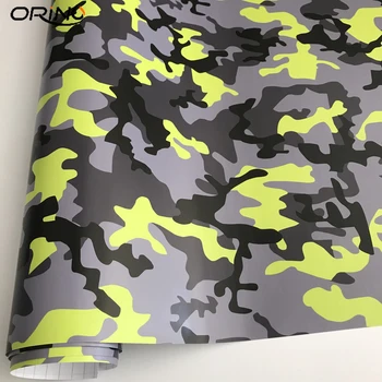Sort Grå Gul Sne Camouflage Vinyl Bil Wrap Selvklæbende Mærkat DIY-Air-Release-Roll