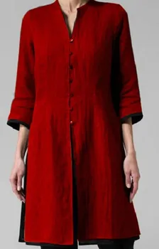 2020 Sommer Mode Uregelmæssige Bomuld og Linned Skjorte Kvinder Hvid Grøn Rød Grå Bluse i Kinesisk Stil Kvinders Tøj