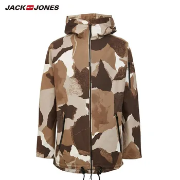 JackJones Mænds Camouflage Mønster Hætteklædte Casual Parka Trench Coat Jakke Herretøj| 219321501