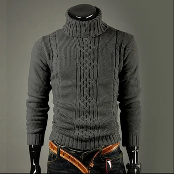 Efterår og Vinter Fashion Tøj Mænds Sweater med Høj Revers Pullover Jacquard Sweater Mænd Linned Turtle Neck Sweater Mænd Tøj