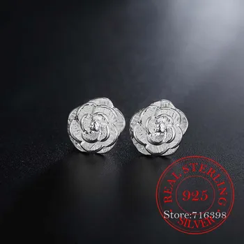 Høj Kvalitet 925 Sterling Sølv Kvinder Smykker koreanske Sølv Søde Rose Blomst Stud Øreringe til Kvinder 2020 Bryllup Part Gave