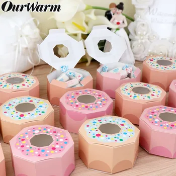 OurWarm 20/50stk Pink Donut Candy Box Donut Part, Kids Fødselsdag Slik Kasser Baby Shower, Bryllup kraft Gave Bokse med Vindue