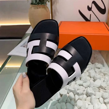 VALLU 2020 ny læder sandaler og tøfler kvindelige sommer slid flad bund mode