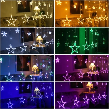 LED-Stjerne Gardin String Lys 12 Stjerner 138 Led Icicle DIY-Belysning til bryllupsfest Baggrund Haven Udendørs Med Hale Stik D30