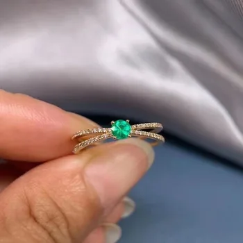 Naturlige Smaragd Ring 925 Sølv Damer Ring Luksuriøs Atmosfære Værdig og Elegant på 3,5*3,5 mm