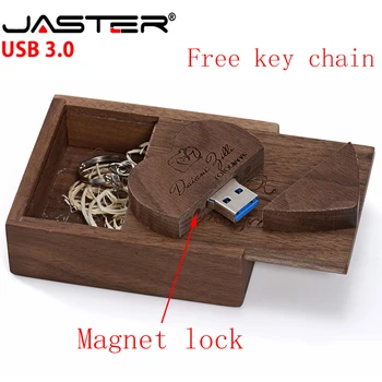 JASTER USB 3.0 (gratis brugerdefinerede logo) valnød træ hjerte + gaveæske USB-flash-drev, USB-kreative pendrive, 8GB, 16GB, 32GB, 64GB