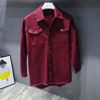 Nye 5color hvid rød sort Mænd Streetwear Simpel Solid jeans, Jakker Hip Hop Mode Strække Farvet bomuld Denim Pels Overtøj