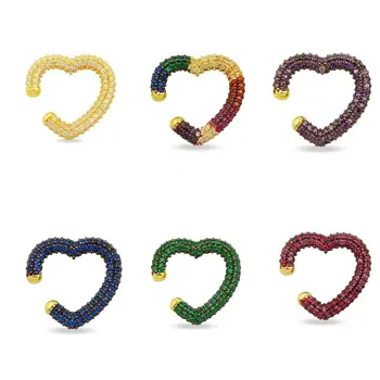 Ingen piercing kvinder clip-on øreringe micro bane cz farverige cubic zirconia hjerteformet kæreste gave øreringe