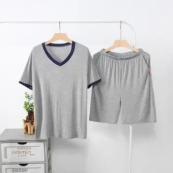 Modal Pyjamas Sæt Mand, kortærmet Skjorte, Shorts 2Piece/Sæt Kølig Sommer Afslappet Mænd Sort Elastisk Stor Størrelse 4XL 2020 Homewear