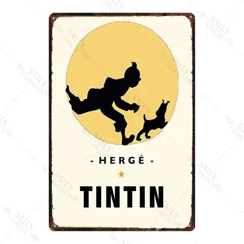 Vintage Style Pub Tegn Metal Tintin Tegnefilm Plader Børnehave Kids Room Decor Metal Væg Kunst Tintin Tin Tegn til stuen