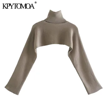KPYTOMOA Kvinder 2020 Mode Arm Warmers, der er Beskåret, Strikkede Sweater Vintage Høj Hals Lange Ærmer Kvindelige Pullovere Smarte Toppe