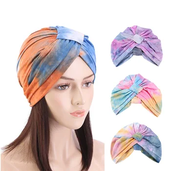 Kvinder dye-tie Turban Kemo Hat Hoved Wrap Muslimske Turban Bonnet Bandanas Hoved Hijab Cap Hår Tilbehør Indien Hat Kemo Cap