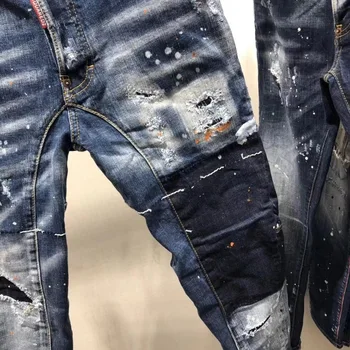 Sommer Afsnit Mikro-elastisk Plaster Fødder Vasket Huller Skinny Jeans Mænd Hip Hop Ripped Jeans til Mænd Tøj 2020 Nødlidende Jeans