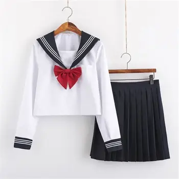 Kvinder Sommer Kort Seeve Hvid Skjorte + Sort Nederdel + Bue Koreanske Studerende Ensartede Tøj Til Piger Japansk Skole Uniformer Sæt