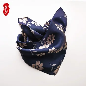 Navy blå ægte silke tørklæde kvinder trykt daisy lille torv 50x50cm hoved tørklæder naturlig silke sjal hals wrap gave til dame pige