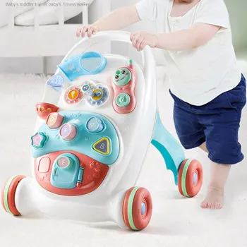 Baby Walker Legetøj Første Skridt Bil Multifuctional lille Barn Vogn Sit-at-Stå ABS Musikalske Rollator med Justerbar Skrue for Buksetrold