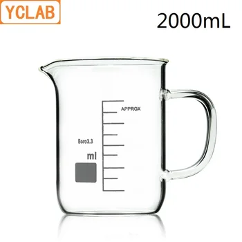 YCLAB 2000mL Bægerglas Lav Form Borosilicate 3.3 Glas 2L med Graduering Håndtere Tud målebæger Laboratorium Kemi Udstyr