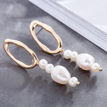 Trendy Guld Dråbe Øreringe Til Kvinder Hvid Perler Mode Geometriske Uregelmæssige Hængende Øreringe, Smykker Til Kvinder, Øreringe 2021