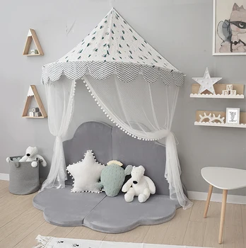 Børn telt play house princess castle læsehjørne indendørs væg hængende baby myggenet kids room dekoration gaver