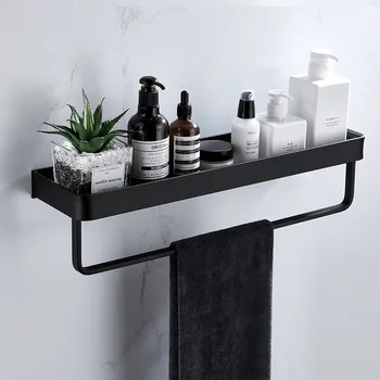 Nordic style plads aluminium sort badeværelse rack gratis punch væggen hænger toilet forfængelighed håndklæde opbevaring væggen
