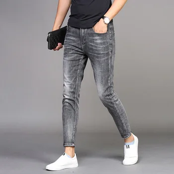 Engros 2020 Denim jeans mænds trendy mærke Slanke fødder mænds casual lange bukser koreansk stil sommeren tynd røg grå blyant bukser