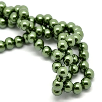 2 Tråde Doreen Max Glas Imiteret Perle Runde Perler 8mm Dia. Grøn For DIY Smykker at Gøre Resultaterne Engros, Hul: 1mm