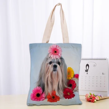 Shih Tzu Hunde Tote Taske Håndtaske Skulder Pose Sammenklappelig Canvas Shopping Tasker Genanvendelige Kvinder Lærred Skuldertaske