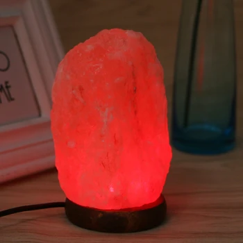 Håndskårne USB-Træ-Base Himalaya Rock Salt Lampe Luftrenser Nat Lys