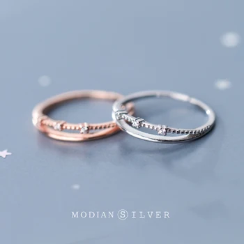 Modian Fashion Bryllup Engagement Minimalisme Ring til Kvinder i Ægte 925 Sterling Sølv Gnister Klare CZ Ringe Fine Smykker