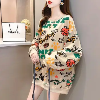 Kawaii Hættetrøjer Til Kvinder Top Tøj Rund Hals Kvindelige Efteråret Pullovere Fuld Ærme Streetwear Koreanske Oversize Print Sweatshirt