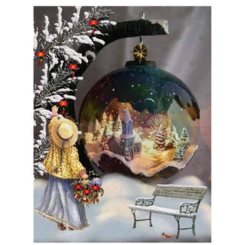 Christmas girl og sne globe DIY Diamant Maleri sne globe pige Diamant Broderet Korssting Rhinestone Mosaik Maleri