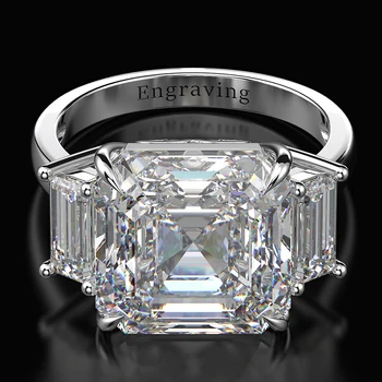 Wong Regn 925 Sterling Sølv Asscher Cut Skabt Moissanite Ædelsten Bryllup Engagement Diamanter Ring Fine Smykker Engros