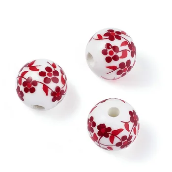 10stk 27~28mm Håndlavet Blå og Hvid Porcelæn Keramiske Smykker at Gøre DIY-Løse Perler, Runde, med Blomst, MediumBlue, Hul: 3mm