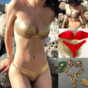 2019 Nye Stil Mode Hot Polstret Bh, Bikini Sæt Badedragt Kvinder Bandage Push-up-Leopard-Triangle Badetøj To-Dragter