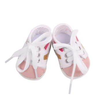 18 tommer Piger dukke sko mode hvid Sports Amerikanske nyfødte lærred sko, Baby legetøj, der passer til 43 cm baby dukker s156