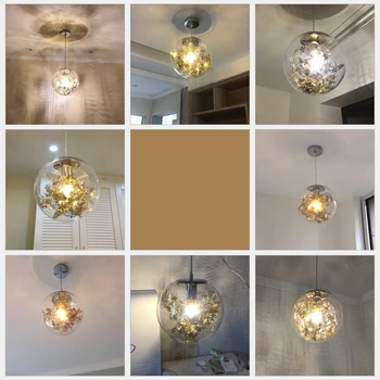 Moderne Glas-Ball Pendel Lampe Moderne Metal Blomst Vedhæng Lys Guld Blomst Deco Hængende Belysning Industriel Indretning Armatur