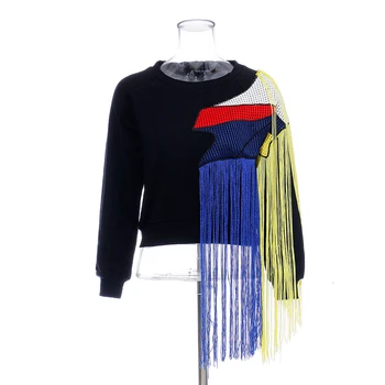 TWOTWINSTYLE Patch Designs Kvast Kvinder Sweatshirts Lange Ærmer Hit Farve Asymmetrisk Efteråret Sweatshirt Kvindelige 2020 Tøj