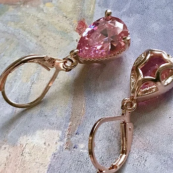 Simulering af vanddråber pink diamant kvinder øreringe 18K rosa guld farvet perler øreringe gemstone smykker